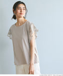 Tシャツ レディース カットソー シルケット ドッキング 接触冷感 異素材切替 レース 半袖 ミディアム丈 無地 きれいめ メール便可 24ss coca コカ