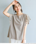 Tシャツ レディース カットソー シルケット ドッキング 接触冷感 異素材切替 レース 半袖 ミディアム丈 無地 きれいめ メール便可 24ss coca コカ