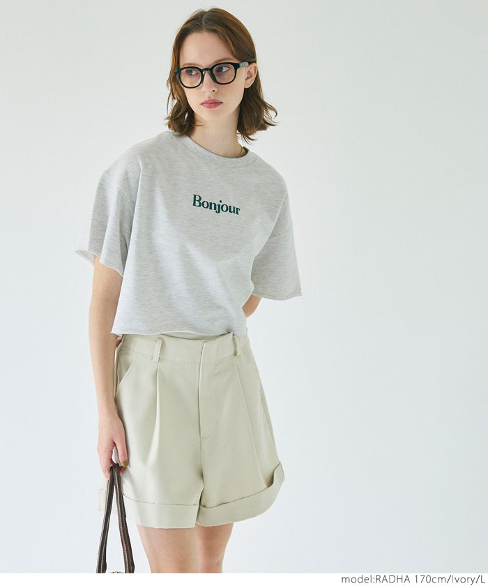 セール★2490円→1490円 パンツ レディース ショートパンツ ポリエステル ストレッチ タック付き 前開き ファスナー 無地 ショート丈 メール便不可 24aw