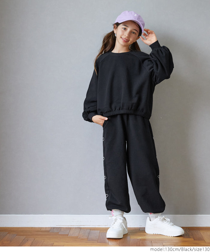 セール★1690円→1490円 裏毛サイドハート刺繍ジョガーパンツ キッズ メール便不可