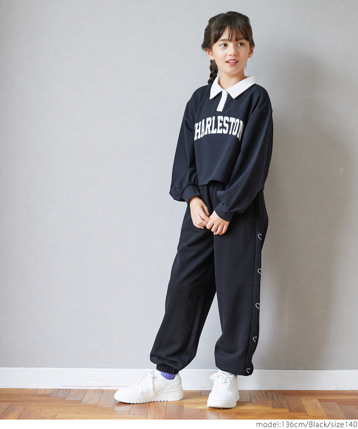 セール★1690円→1490円 裏毛サイドハート刺繍ジョガーパンツ キッズ メール便不可